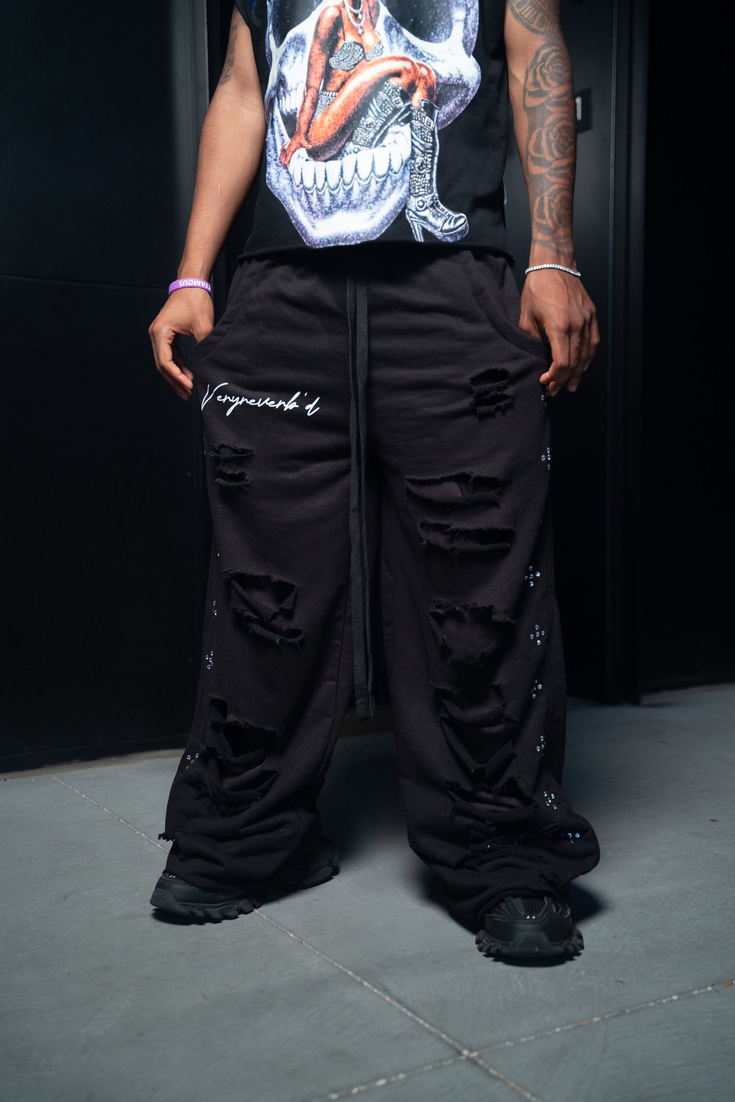 Black Distressed Sweatpants